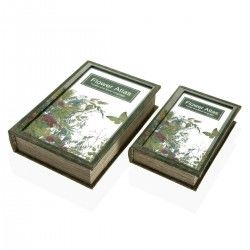 Boîte Décorative Versa Flower Atlas Livre Toile Miroir Bois MDF 7 x 30 x 21 cm