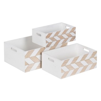 Set de boîtes décoratives Blanc Naturel Bois de paulownia 44 x 31 x 18 cm (3 Pièces)