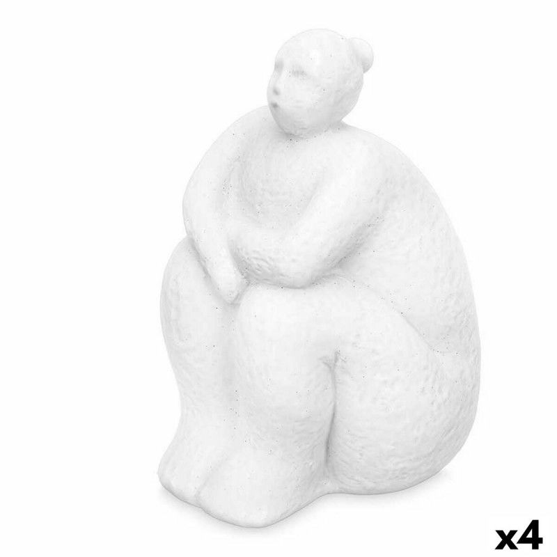 Figurine Décorative Blanc Dolomite 18 x 30 x 19 cm (4 Unités) Femme Assis