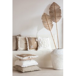 Coussin avec mini-miroirs et franges en jute naturel L46cm - Coussin d'extérieur