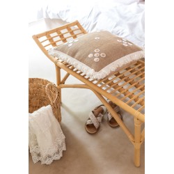 Coussin avec mini-miroirs et franges en jute naturel L46cm - Coussin d'extérieur