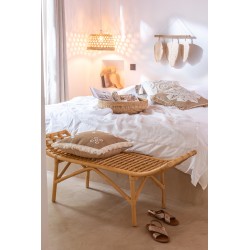 Coussin avec mini-miroirs et franges en jute naturel L46cm - Coussin d'extérieur