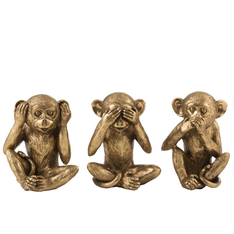 Set de 3 singes de la sagesse en résine or 19.5x16.5x23 cm Set de 3 singes de la sagesse en résine or 19.5x16.5x23 cm