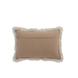 Coussin rectangulaire avec bord en franges et motifs en jute naturel 49x31cm