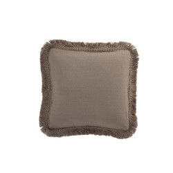 Coussin carré à franges en coton taupe 45x45cm