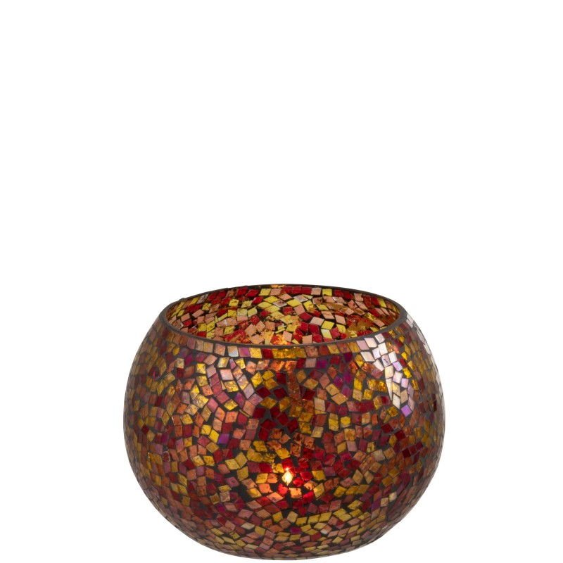 PHOTOPHORE MOSAIQUES VERRE ROUGE/JAUNE