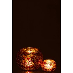 PHOTOPHORE MOSAIQUES VERRE ROUGE/JAUNE