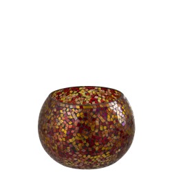 PHOTOPHORE MOSAIQUES VERRE ROUGE/JAUNE