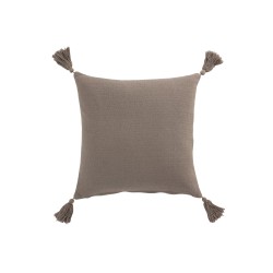 Coussin carré avec motif fleur et floches en coton taupe 45x45cm