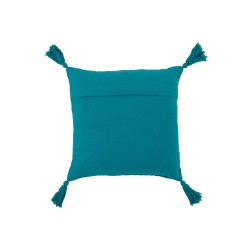 Coussin carré avec coin floches en coton turquoise 46x46cm
