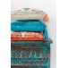 Coussin carré avec coin floches en coton turquoise 46x46cm Coussin carré avec coin floches en coton turquoise 46x46cm