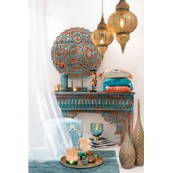 Coussin carré avec coin floches en coton turquoise 46x46cm