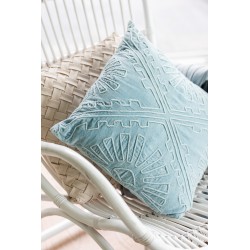 Coussin carré avec motif aztèque en coton bleu clair 45x45cm