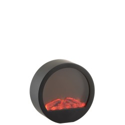 Chimenea decorativa redonda de plástico negro con luces LED, de 35x13x35cm