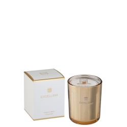 Vela perfumada de 80 horas en un frasco de vidrio dorado de 11x11x14.5 cm
