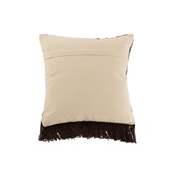 Coussin carré avec un bord à franges en cotton marron 45x45cm