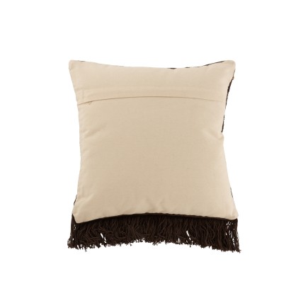 Coussin carré avec un bord à franges en cotton marron 45x45cm
