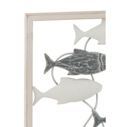 Decoration Murale Poisson Nage Metal/Bois Blanc/Gris H 3 cm