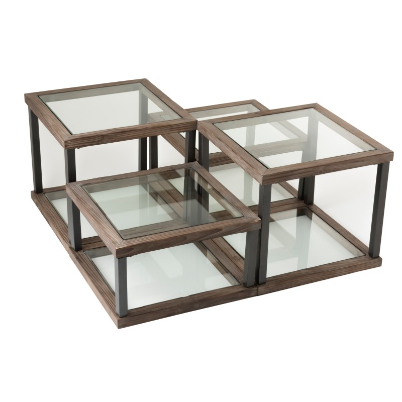 Set De 4 Table De Salon Bois/Verre Marron Set De 4 Table De Salon Bois/Verre Marron