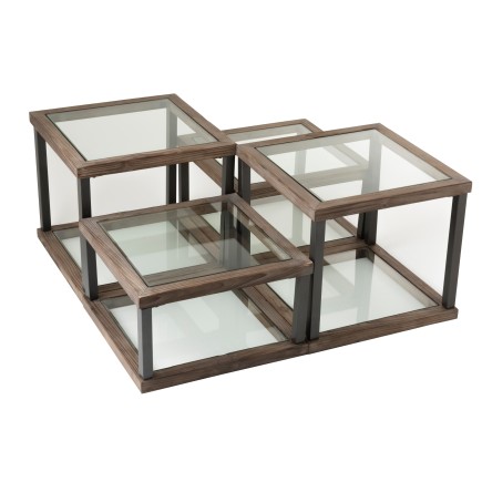 Set De 4 Table De Salon Bois/Verre Marron