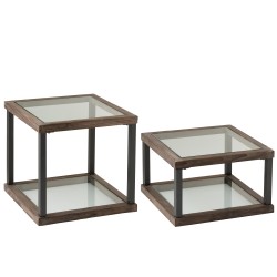 Set De 4 Table De Salon Bois/Verre Marron