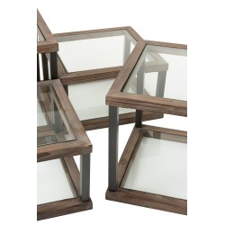 Set De 4 Table De Salon Bois/Verre Marron