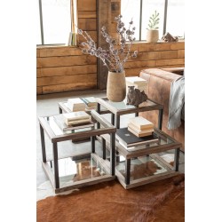 Set De 4 Table De Salon Bois/Verre Marron