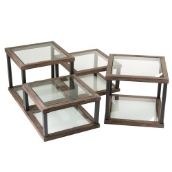 Set De 4 Table De Salon Bois/Verre Marron