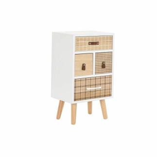 Mesita de Noche DKD Home Decor Natural Blanco Caucho Granate Madera de Paulonia 40 x 30 x 48 cm