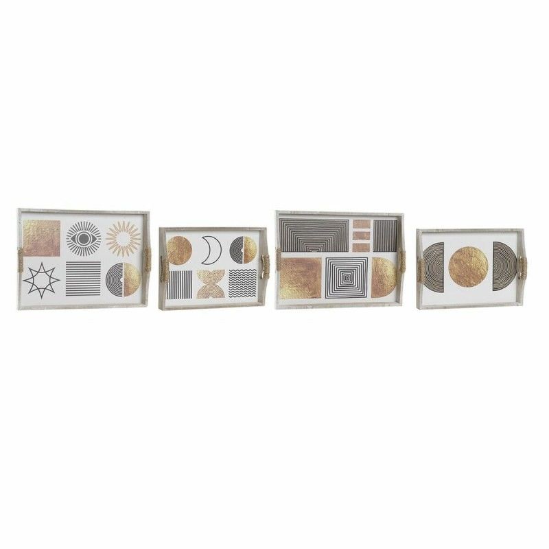 Jeux de plateaux DKD Home Decor Noir Doré MDF Blanc (40 x 30 x 6 cm) (2 Unités)