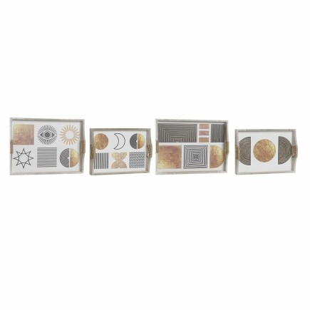 Jeux de plateaux DKD Home Decor Noir Doré MDF Blanc (40 x 30 x 6 cm) (2 Unités)