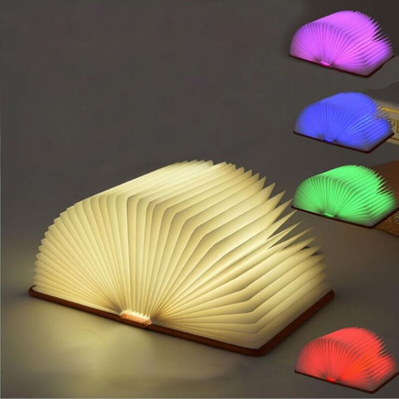Lampe 3D créative en forme de livre, rechargeable par USB, pliable, en bois, rvb, luminaire décoratif d&39intérieur, idéal pour