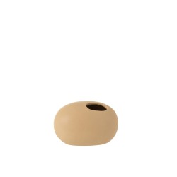 Vaso ovale in ceramica beige 16x10x9cm