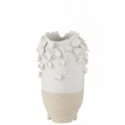 Vase anémone en céramique blanc et beige 21x21x38cm