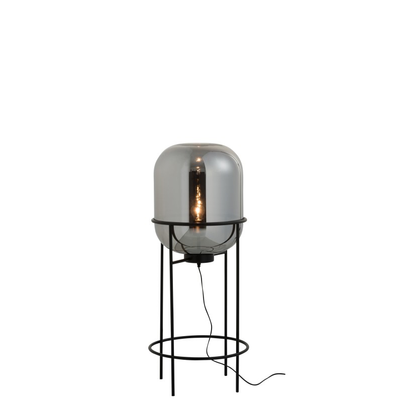 Lámpara de vidrio gris con pie de metal negro 40*96 cm