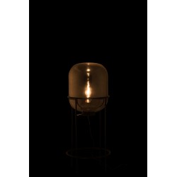 Lámpara de vidrio gris con pie de metal negro 40*96 cm