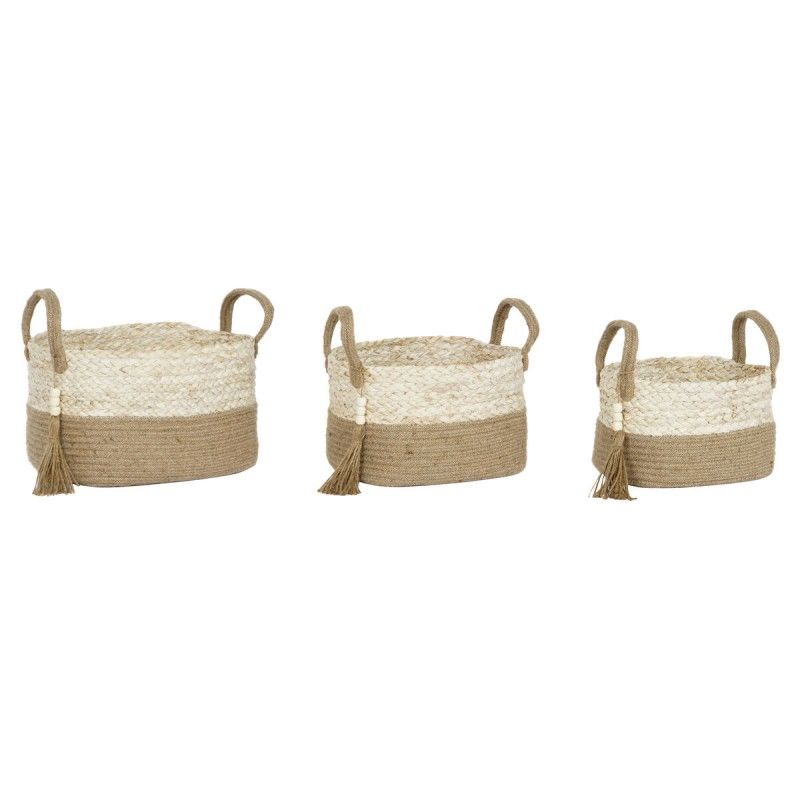 Set de basket Home ESPRIT Naturel Marron Clair Jute Moderne 41 x 30 x 33 cm (3 Pièces)