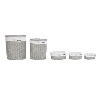 Lot de paniers DKD Home Decor Blanc Gris osier 51 x 37 x 56 cm 52 x 38 x 57 cm (5 Pièces)