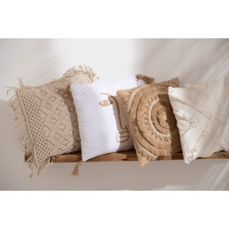 Coussin carré avec pompons blanc 45x45cm - Coussin d'extérieur