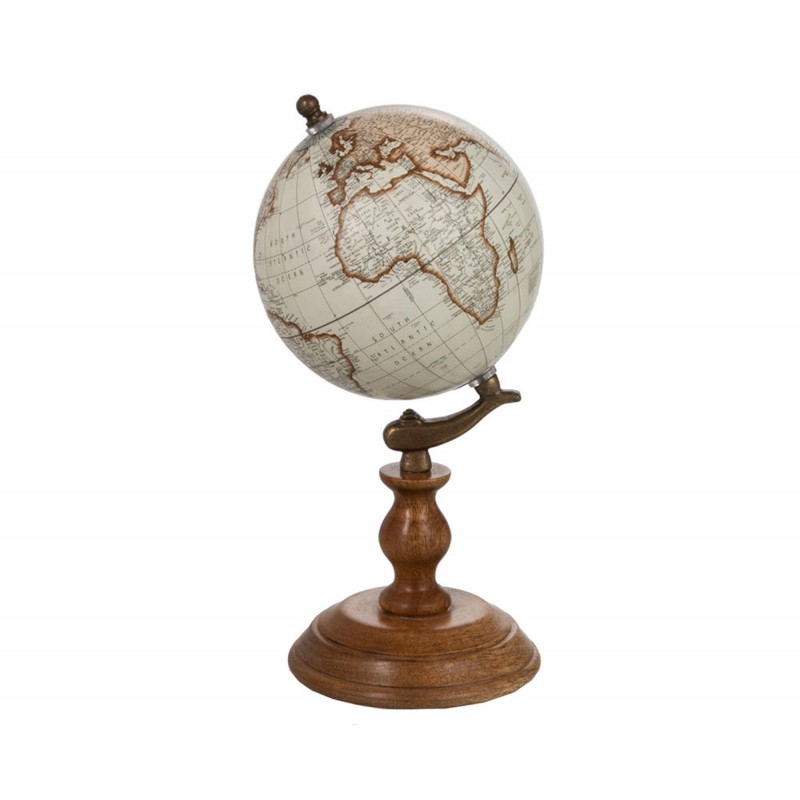 Globo com suporte em madeira branca 15x15x28 cm Globo com suporte em madeira branca 15x15x28 cm
