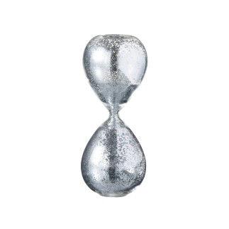 Reloj de arena perlas vidrio plata Alt. 20 cm