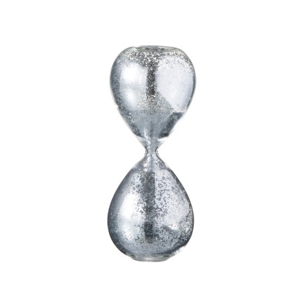 Reloj de arena perlas vidrio plata Alt. 20 cm