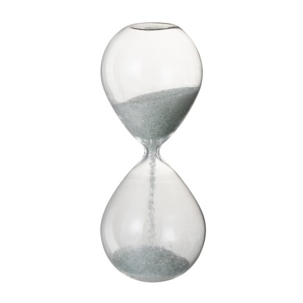 Reloj de arena perlas vidrio blanco Alt. 25 cm