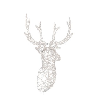 Tête de renne murale avec led en métal blanc 37x62x78 cm