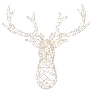 Tête de renne murale avec led en métal blanc 37x62x78 cm