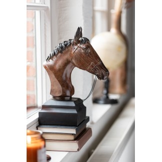 Tête de cheval en résine marron de 35,5 cm