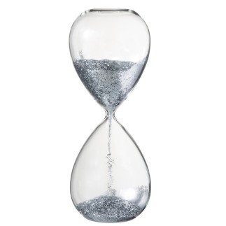 Reloj de arena de vidrio con purpurina plateada 25 cm