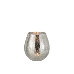 Photophore rond en verre craquelé argenté 16cm