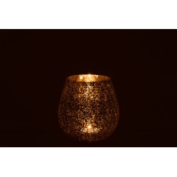 Photophore rond en verre craquelé argenté 16cm
