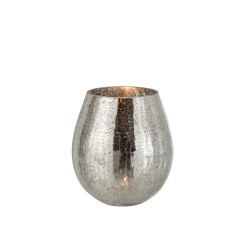 Photophore rond en verre craquelé argenté 21cm